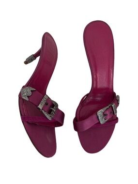 Dior Galliano Fall 2001 Pink Western Buckle Kitten Heel Sandals Vintage Shoes
